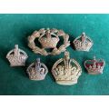 BRITISH OFFICERS CROWNS-SELECTION OF 5 SOLD TOGETHER WITH WW2 WARRANT OFFICER CLASS 2 RANK BADGE-ALL