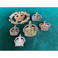 BRITISH OFFICERS CROWNS-SELECTION OF 5 SOLD TOGETHER WITH WW2 WARRANT OFFICER CLASS 2 RANK BADGE-ALL