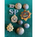 OLD POLICE BADGES AND BUTTONS-MIXED LOT OF 10 ITEMS-SOLD TOGETHER