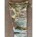 RHODESIA CAMO TROUSERS,SIZE 30,BATTLE USED BUT GOOD CONDITION-REINFORCED BACK SIDE-PIPE LENGTH OF 75