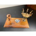 32 BATTALION,OFFICERS PEN HOLDER WITH 6 ENVELOPE OPENERS-THE CAP BADGE ON BASE IS ORIGINAL-BASE MEAS