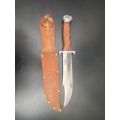 VERY LARGE ORIGINAL BOKER/SOLINGEN GERMANY,BOWIE KNIFE WITH LEATHER SHEATH-OVERALL LENGTH 34,5 CM-GO