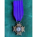 BRONZE CROSS OF RHODESIA (B.C.R.) (NOT FROM COLLECTORS SET)WITH AIR FORCE PURPLE & WHITE RIBBON