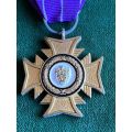 BRONZE CROSS OF RHODESIA (B.C.R.) (NOT FROM COLLECTORS SET)WITH AIR FORCE PURPLE & WHITE RIBBON