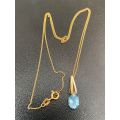 14 CT YELLOW GOLD (575)CHAIN WITH PENDANT-WITH AQUAMARINE STONE-TOTAL LENGTH FOR CHAIN 43CM-TOTAL WE