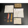 WW1 STAR AND VICTORY MEDAL,WITH CERTIFICATES AND PRINCESS MARY TIN AS WELL AS JMC/DSC MEDAL AWARDED