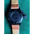 TW STEEL BLACKMENS WATCH,WITH BROWN LEATHER STRAP-CASE SIZE 45M-PERFECT WORKING CONDITION
