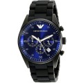 EMPORIO ARMANI BLUE SUNRAY DIAL**BLACK IP STAINLESS STEEL**GENTS CHRONOGRAPH WATCH ##BRAND NEW!!##