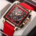 Spectacular Lige Ferrari Red Hollow Racing Wheel Sport Chronograph Gents watch!!