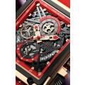 Spectacular Lige Ferrari Red Hollow Racing Wheel Sport Chronograph Gents watch!!