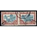 SOUTH AFRICA 1930-45 ROTO 2/6d GREEN & BROWN PAIR USED PERF SPLITTING. SACC 50 SG 49. CAT 120 POUNDS