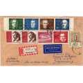 GERMANY 1960 AIR MAIL COVER TO SOUTH AFRICA WITH "BEETHOVEN HALL, BONN" SET & OTHERS TIED TO COVER.