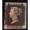 GREAT BRITAIN 1840 1d BLACK 4 MARGIN, OBLITERATED BY RED MALTESE CROSS. SG 2. CAT 425 POUNDS.