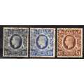 GREAT BRITAIN 1939 DEFIN SET OF 6 VERY FINE USED. SG 476-478c. CAT 60 POUNDS.