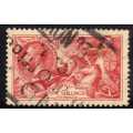 GREAT BRITAIN 1934 RE-ENGRAVED SEAHORSE 5/- FU. SG 451. CAT 85 POUNDS.