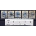 ORANGE FREE STATE 1882 COMPLETE SET OF 5 DIFFERENT SURCHARGES ON 4d USED. SACC 21-25. SG 38-42.
