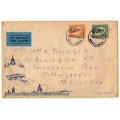 SOUTH AFRICA 1929 AIR MAIL SET OF 2 ON FLOWN COVER. "FIRST AIR POST DURBAN-LONDON VIA CAPE TOWN"