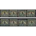 SOUTH AFRICA 1933-48 LARGE GOLD MINE 1,5d USED SINGLES WITH 8 DIFFERENT CONSTANT VAR. SACC 57var.