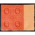 GREAT BRITAIN 1902 KEVII 4d DEEP ORANGE-RED IMPERF PLATE PROOF ON POOR QUALITY BUFF UNGUMMED PAPER.