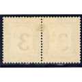 SOUTH AFRICA 1927-28 POSTAGE DUE 3d BLUE & BLUE PLATE PROOFS FINE MINT HORIZ PAIR WITH VAR. SCARCE.