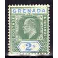 GRENADA 1904-06 KEVII 2/- VERY FINE MOUNTED MINT. SG 74a. CAT 50 POUNDS. (2018)