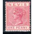 NEVIS 1882-90 DEFIN 1d DULL ROSE MOUNTED MINT. WMK CROWN CA. PERF 14. SG 27. CAT 42 POUNDS. (2018)