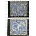 ST KITTS-NEVIS 1921-29 KGV 2,5d SHADES MM. SG 42 & 44. CAT 6 POUNDS. (2018)