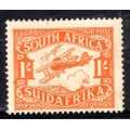 SOUTH AFRICA 1929 AIR MAIL 1/- WITH WHITE SPOT UNDER "U" OF "LUGPOS" VAR MM. SACC 41a. CAT R1200.