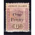 LEEWARD ISLANDS 1902 QV LOCAL SURCHARGE "One Penny" ON 6d UMM. SG 18. CAT 8 POUNDS. (2018)