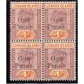 LEEWARD ISLANDS 1902 QV LOCAL SURCHARGE "One Penny" ON 4d BLOCK OF 4 MINT (3 UMM & 1 MM)