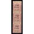 LEEWARD ISLANDS 1902 QV LOCAL SURCHARGE "One Penny" ON 6d STRIP OF 3 UMM. SG 18. CAT 24 GBP++ (2018)