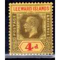 LEEWARD ISLANDS 1912-22 KGV 4d BLACK & RED/PALE YELLOW MM. SG 52. CAT 7,50 POUNDS. (2018)