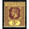 LEEWARD ISLANDS 1912-22 KGV 3d PURPLE/YELLOW WHITE BACK MM. SG 51a. CAT 95 POUNDS. (2018)
