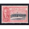 CAYMAN ISLANDS 1950 KGVI DEFINITIVE 10/- BLACK & SCARLET MM. SG 147. CAT 29 POUNDS. (2018)