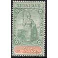 TRINIDAD 1896-1906 DEFIN 5/- GREEN & BROWN MOUNTED MINT. SG 122. CV £60 (2018)