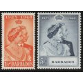 Barbados 1948 KGVI silver wedding set of 2 very fine lmm. SG 265-266. Cat £17. (2018)