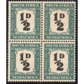 South Africa 1948-49 postage due ½d block of 4 umm. SG D34. Cat £24. (2018)