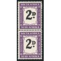 South Africa 1950-58 postage due 2d Thick "2D" in pair with normal. SG D40 & D40a. Cat £8,50. (2018)