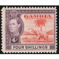 Gambia 1938 defin 4/- vermillion & purple mounted mint. SG 159. Cat £42 (2018)