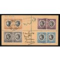 South West Africa 1937 Coronation KGVI set of 8 on two registered covers from Windhoek to Brakpan.