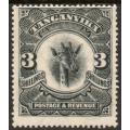 Tanganyika 1922-24 Giraffe definitive 3/- black fine mounted mint. SG 85. Cat £60 (2018)