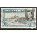 Ascension 1938-53 KGVI definitive 6d black & blue perf 13½ mounted mint. SG 43. Cat £13 (2018)