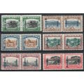 South West Africa 1926-27 Pictorials of SA ovpt set of 6 mounted mint pairs. SACC 75-80. Cat R5580.