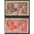 Great Britain 1934 KGV re-engraved `Sea Horses` 2/6d and 5/- very fine used. SG 450-451. Cat £125