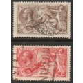Great Britain 1918-19 KGV `Sea Horses` 2/6d and 5/- very fine used. SG 415a and 416. Cat £220.