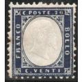 Italy 1862 Definitive 20c blue mounted mint. SG 2a. Cat £26 (2013)