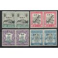 South West Africa 1935-36 Voortrekker Memorial Fund set of 4 pairs mounted mint. SACC 119-122.