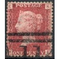 Great Britain 1864-79 QV 1d lake-red plate 123 vfu with scarce inv wmk. SG 44. Cat £35 (2018)