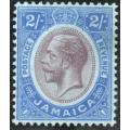 Jamaica 1912-20 KGV definitive 2/- purple-blue heavy mounted mint. SG 66. Cat £22 (2022)
