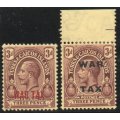 Turks and Caicos Islands 1918 2 x 3d War stamps mounted mint. SG 141 and 147. Cat £10 (2022)